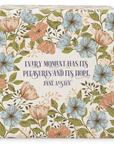 Floral-patterned box with Jane Austen quote on a white background