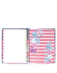 planner with floral design on pink and white striped cover
