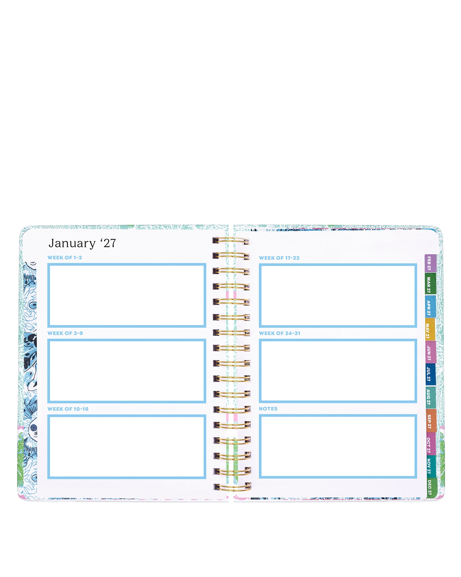 Planner with floral design on a white background