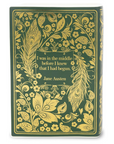 Decorative vase with gold floral and feather design on a green background