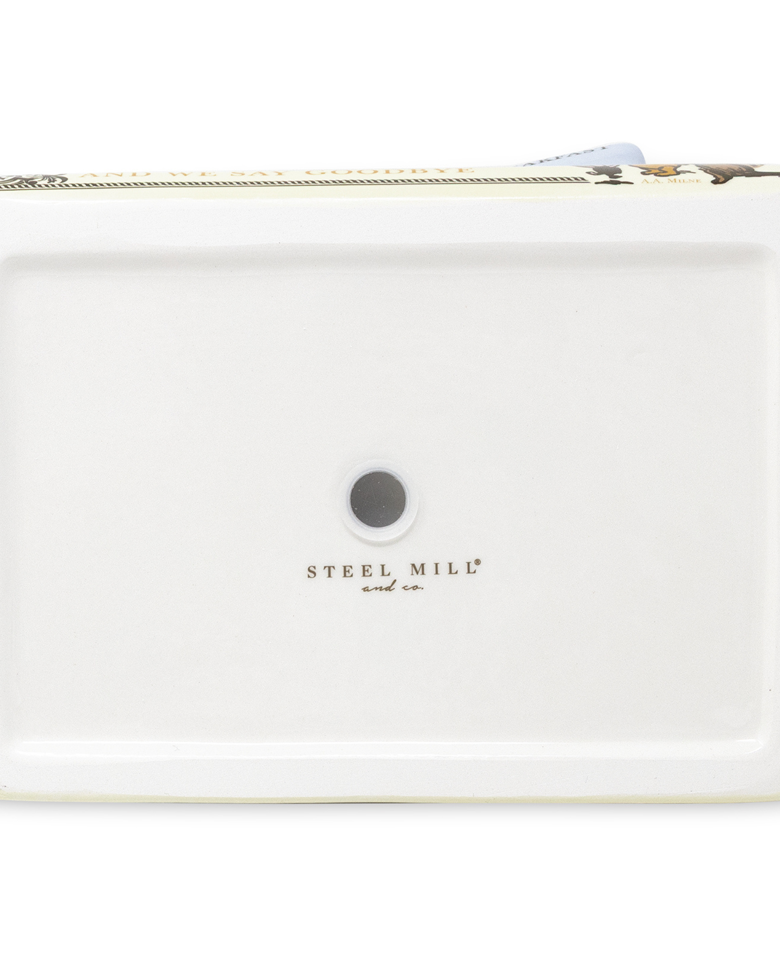 White pouch with 'Steel Mill' branding on a white background
