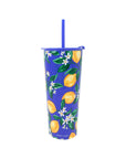 Stainless Steel Tumbler with Straw, Lemons