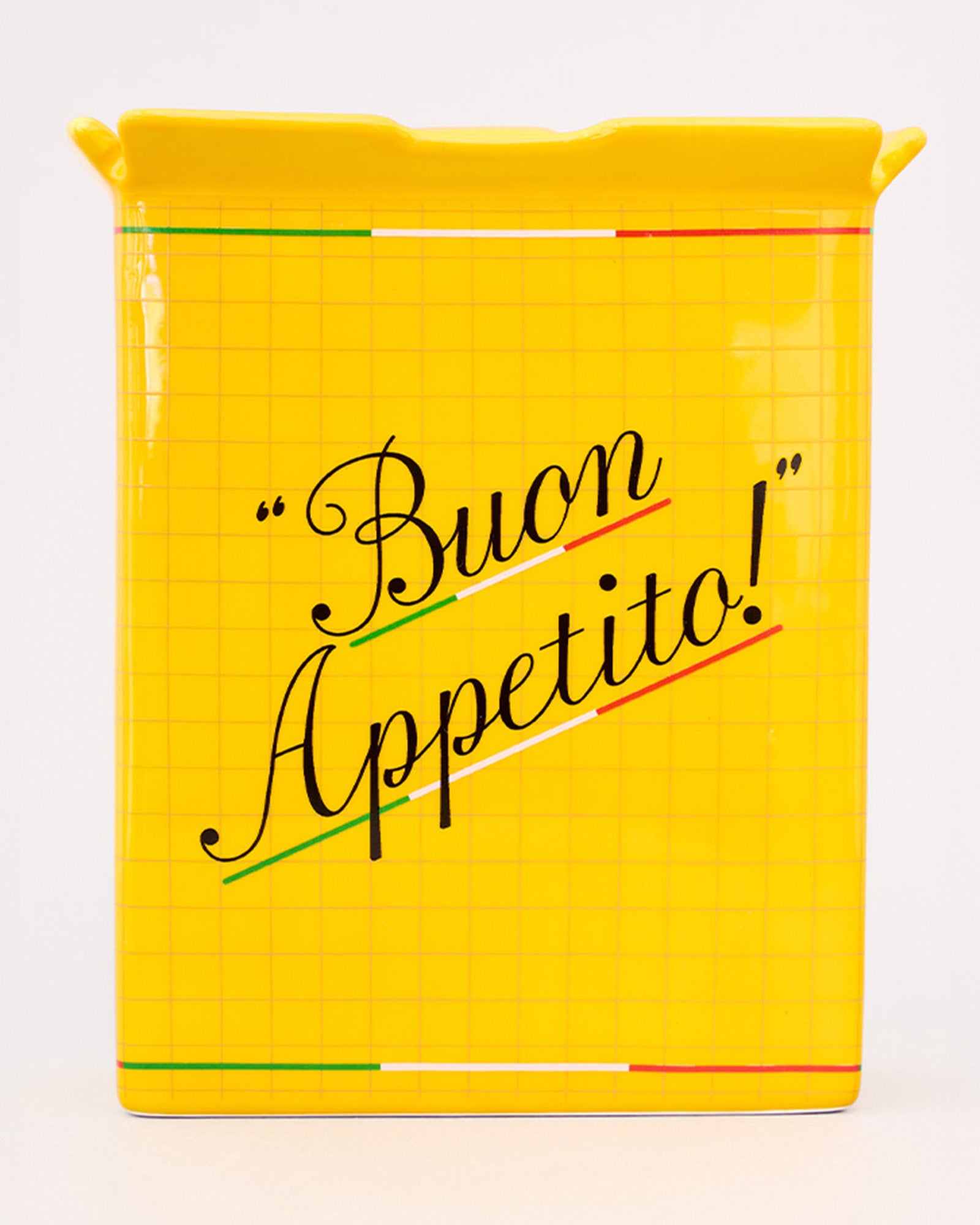 backview of yellow pasta box vase