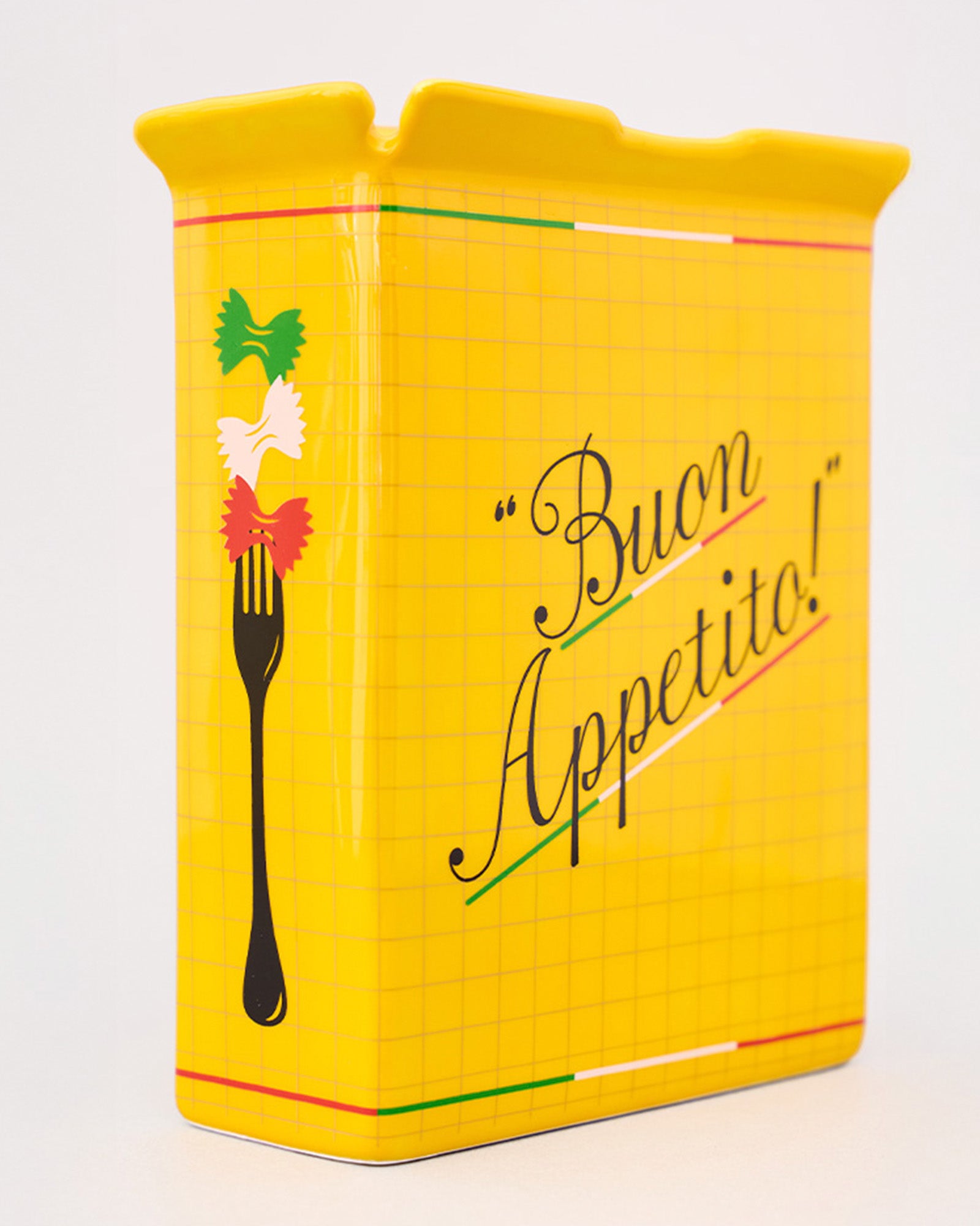 yellow pasta box vase