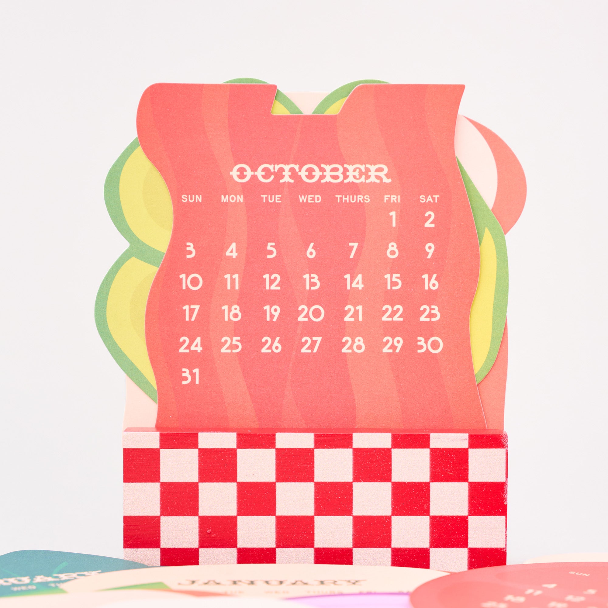 Calendar with a colorful design, featuring the month of October.