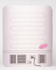 back view of Light blue container with colorful 'BOOKMARKS' text on a light gray background