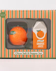 Citrus salt and pepper set in packaging with orange design on a white background