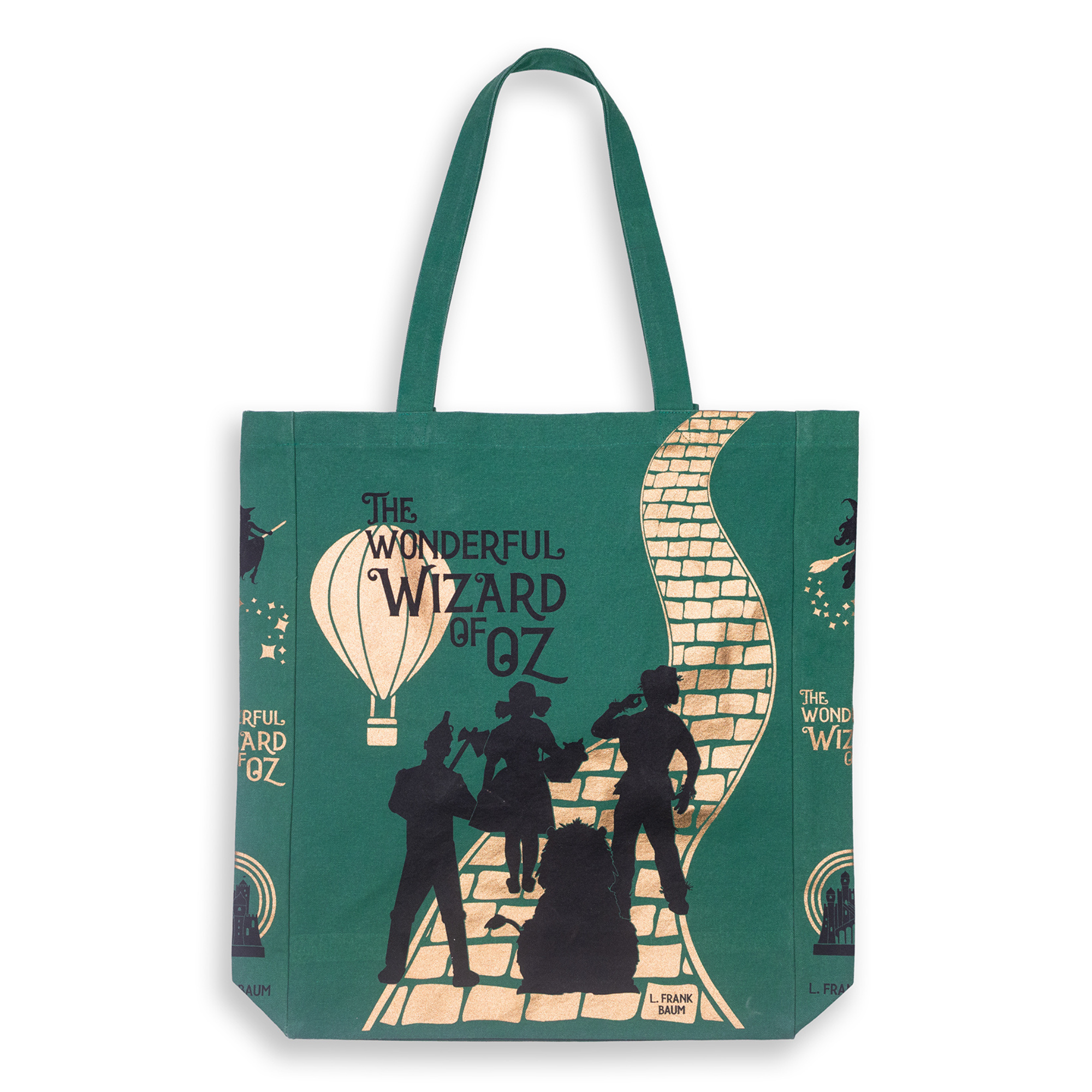 Tote bag with 'The Wonderful Wizard of Oz' design on a green background
