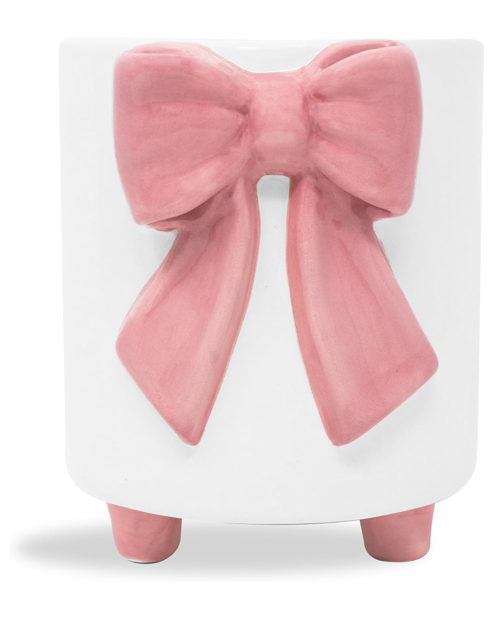 Small stool with a large pink bow on a white background