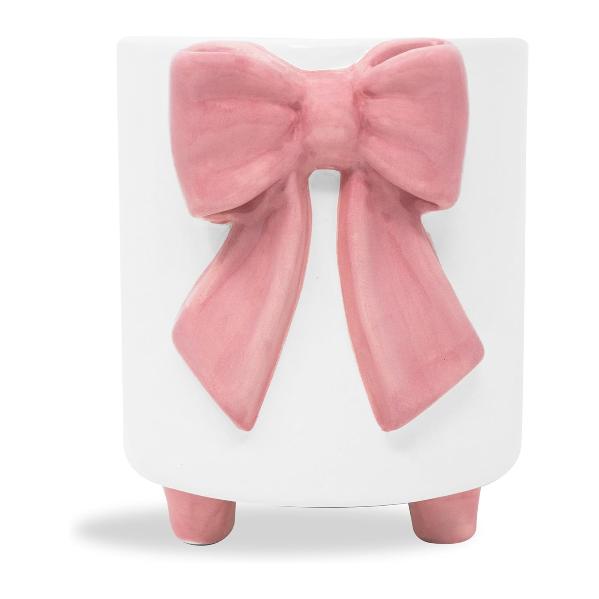 Small stool with a large pink bow on a white background
