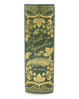 Book titled 'Pride and Prejudice' by Jane Austen with decorative green and gold cover on a white background