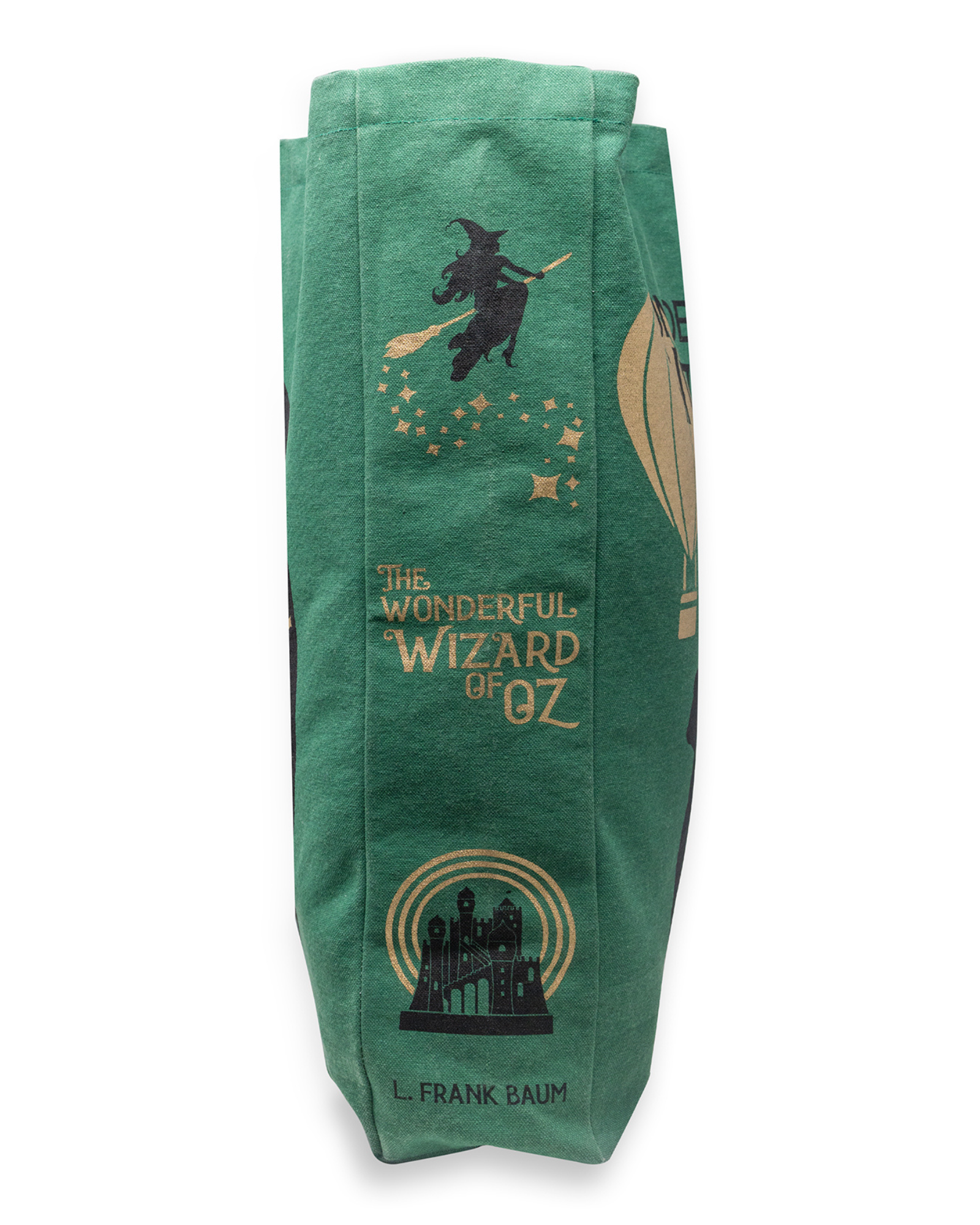 Green fabric with 'The Wonderful Wizard of Oz' design on a white background