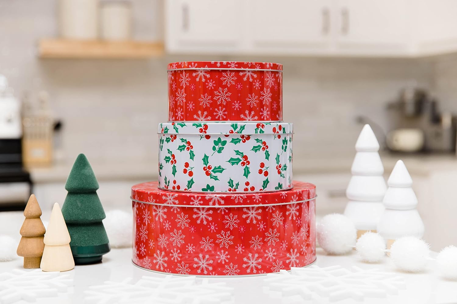 Cookie Tins (Set of 3), Snowflake and Holly