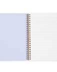 Open spiral-bound notebook with lined pages on a white background