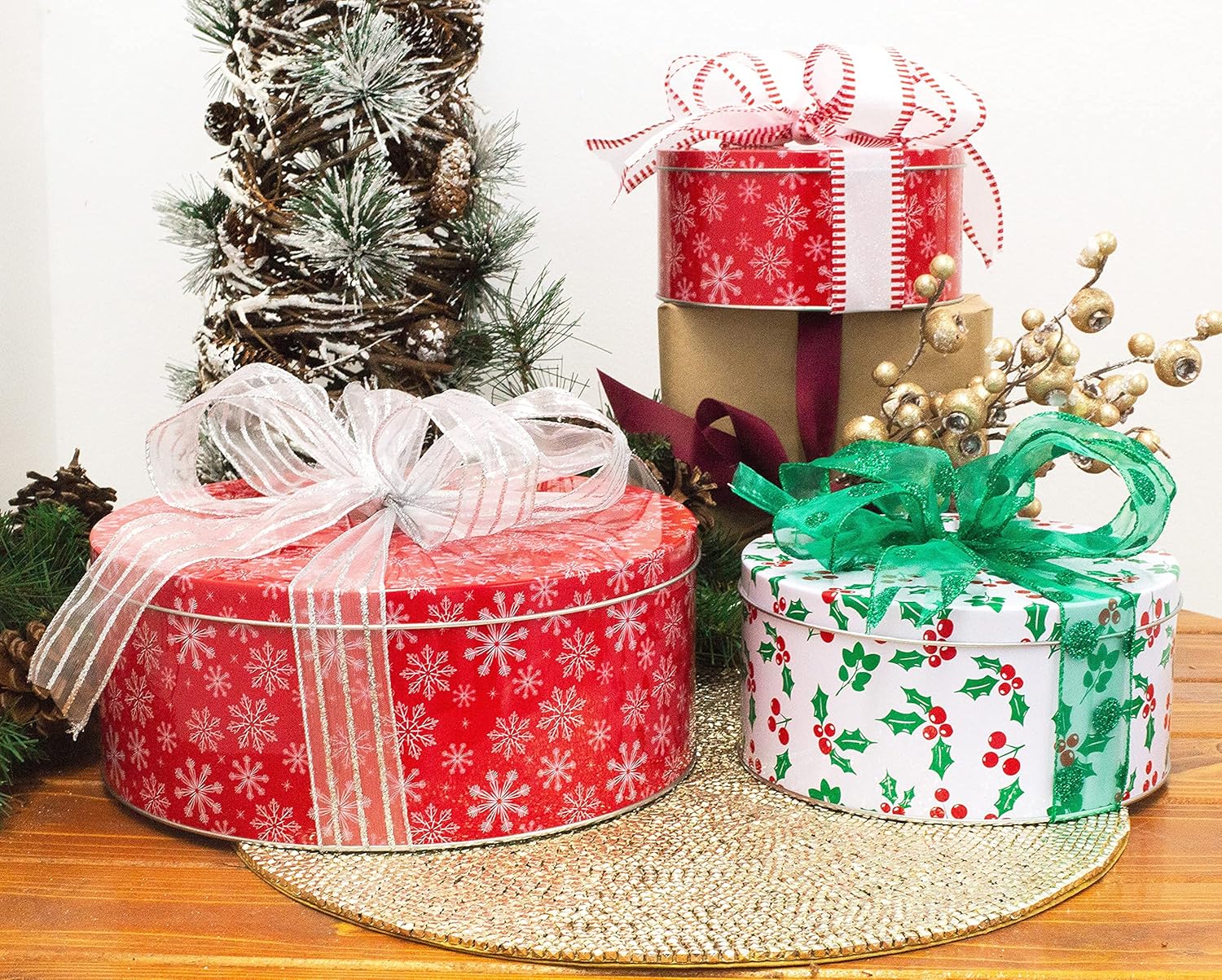 Cookie Tins (Set of 3), Snowflake and Holly