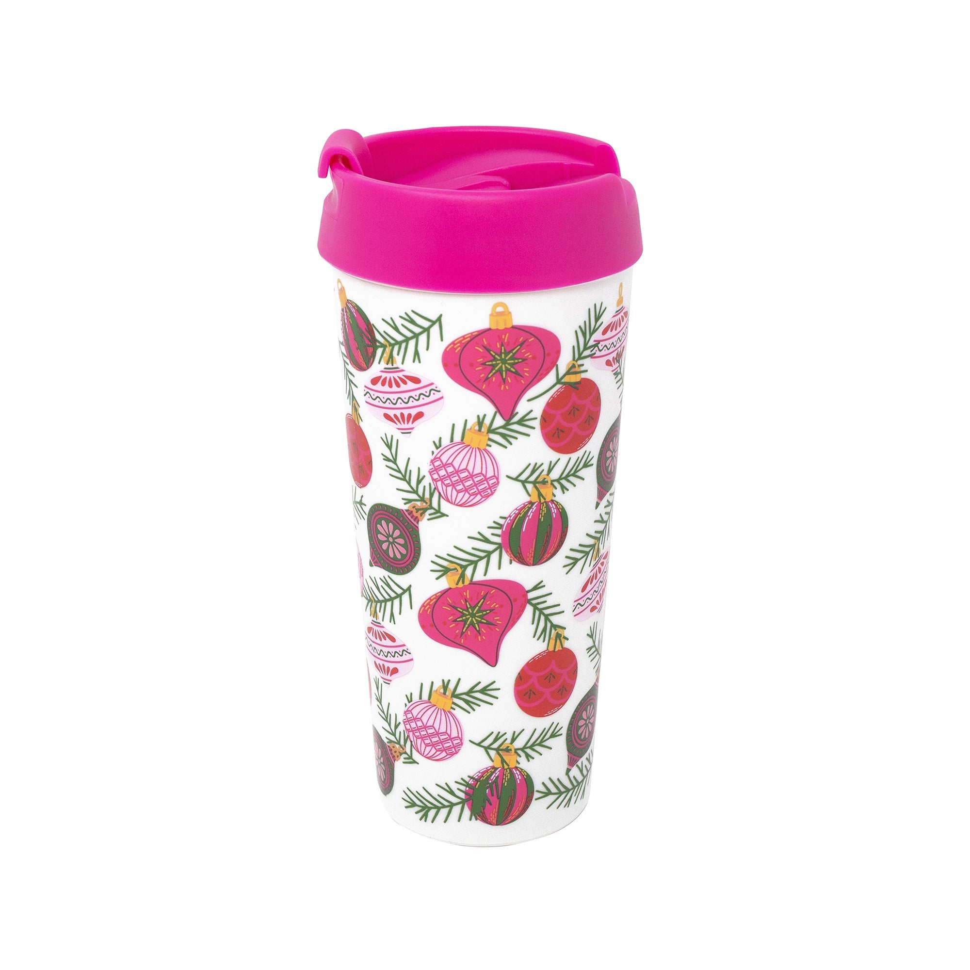 Martha Stewart Acrylic Thermal Mug, Festive Orn aments,Pink