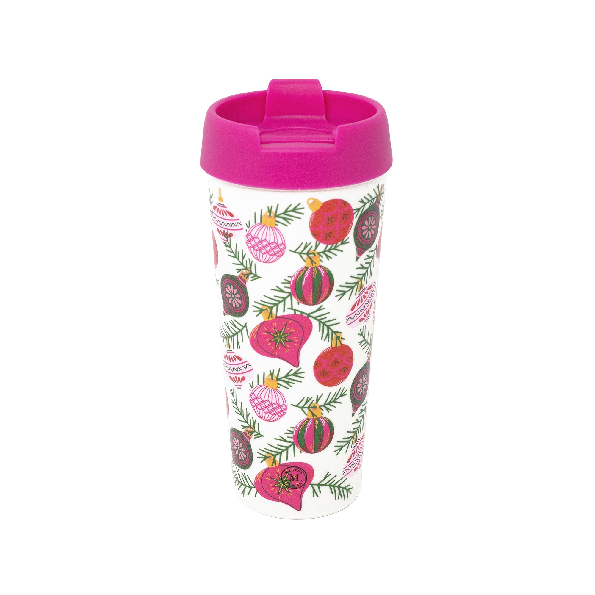 Martha Stewart Acrylic Thermal Mug, Festive Orn aments,Pink