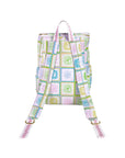 Colorful quilt-style apron with a pattern on a white background
