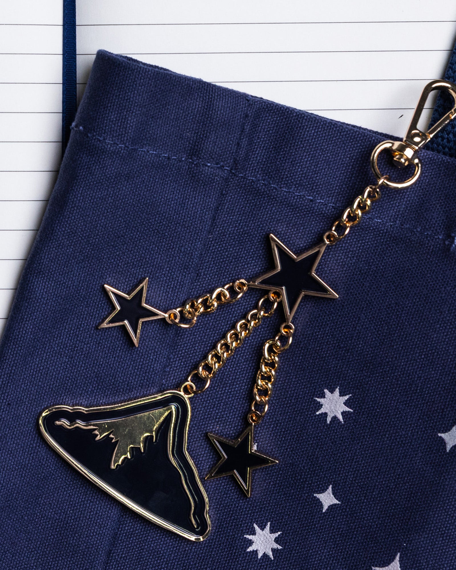 Keychain with mountain and star charms