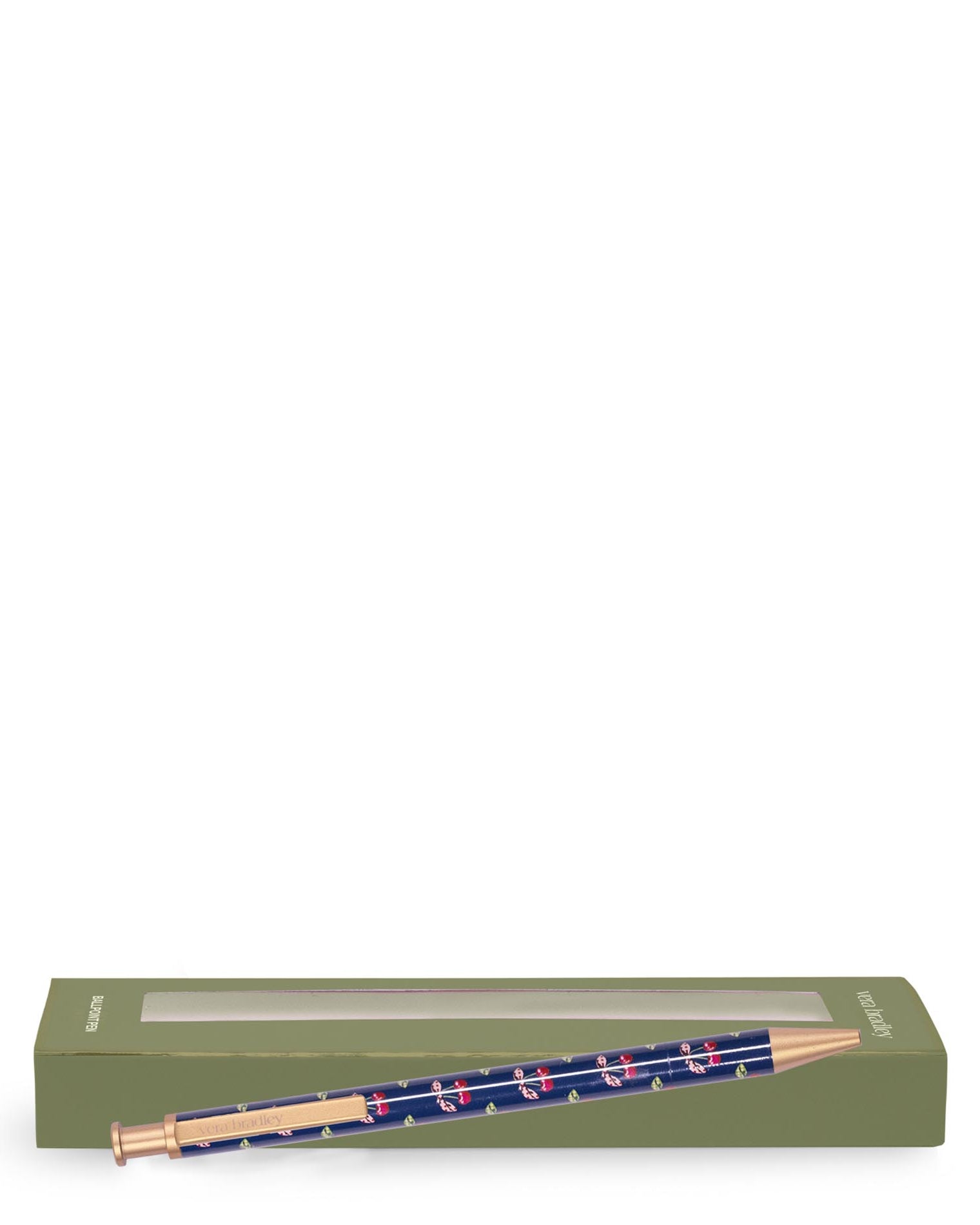 Pen with decorative design in a green box on a white background