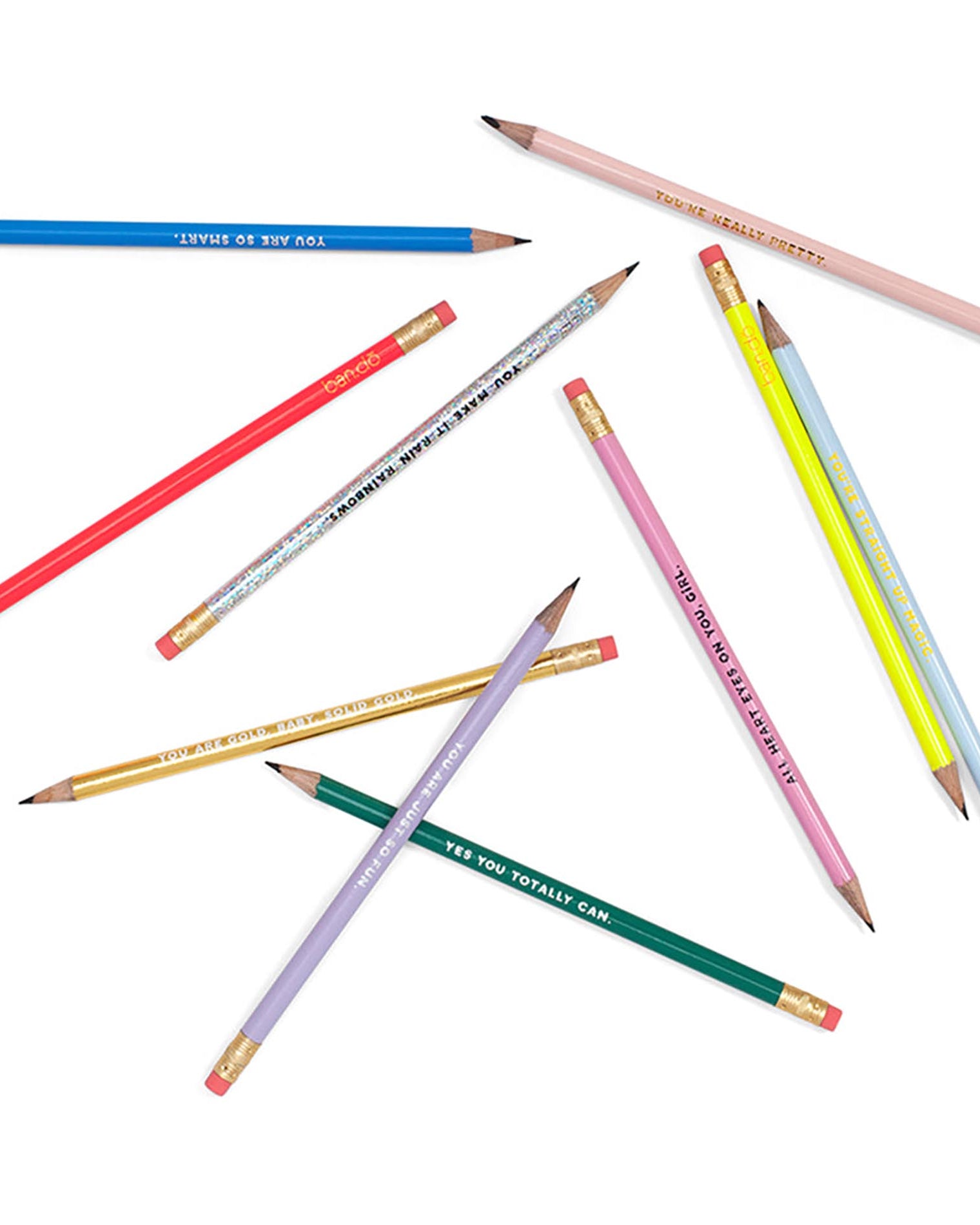 Assorted colored pencils on a white background