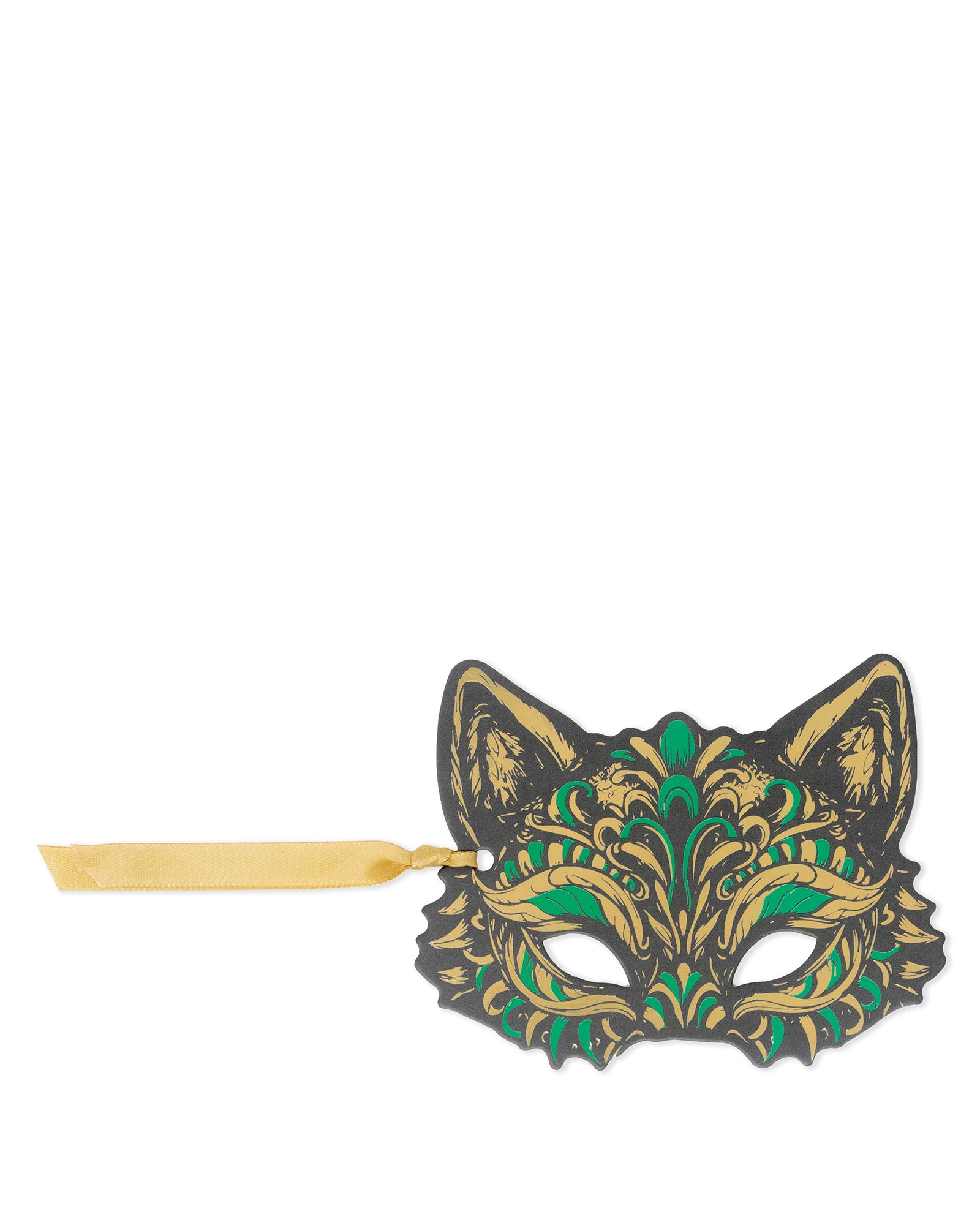 Green and gold mask on a white background