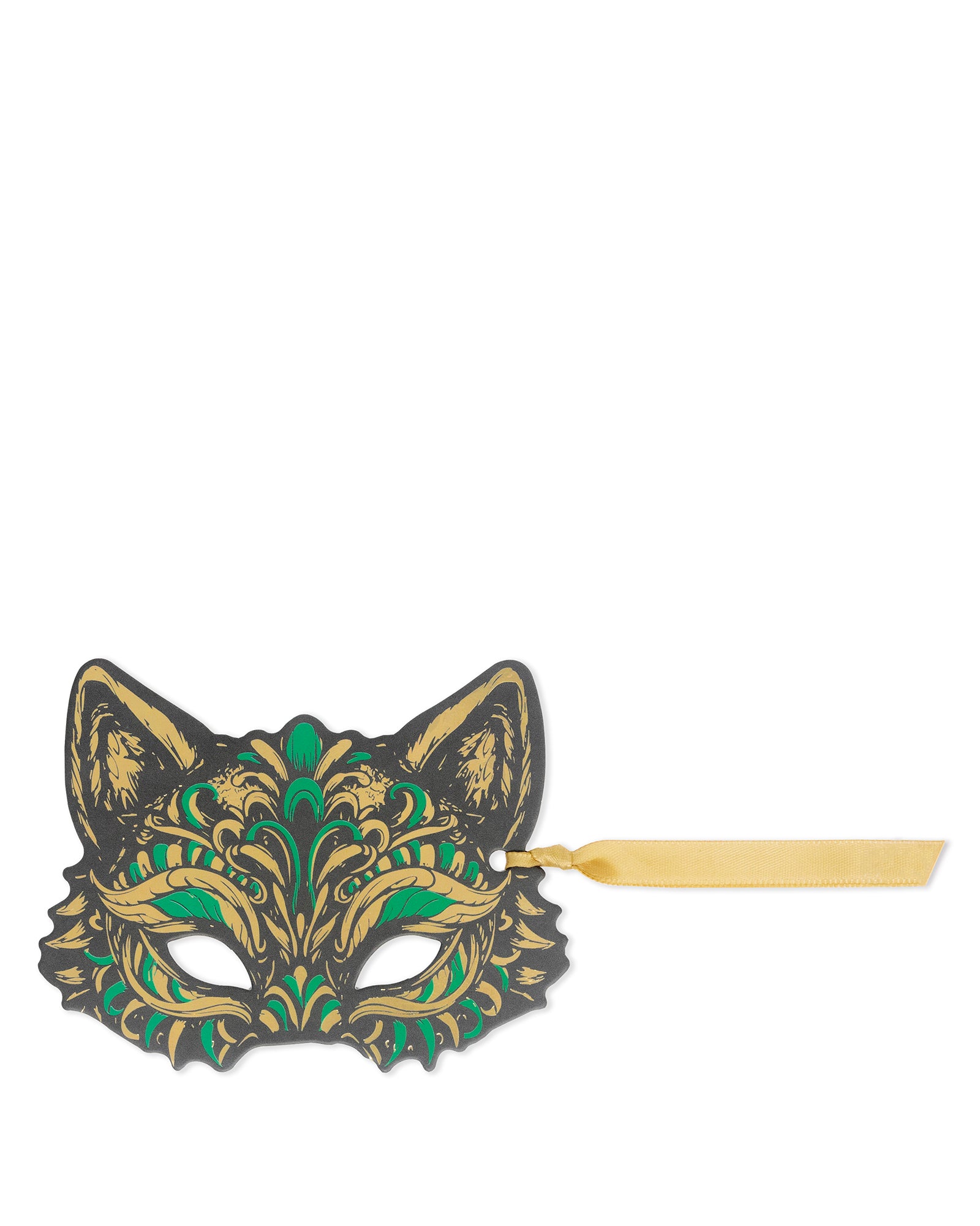 Green and gold mask on a white background