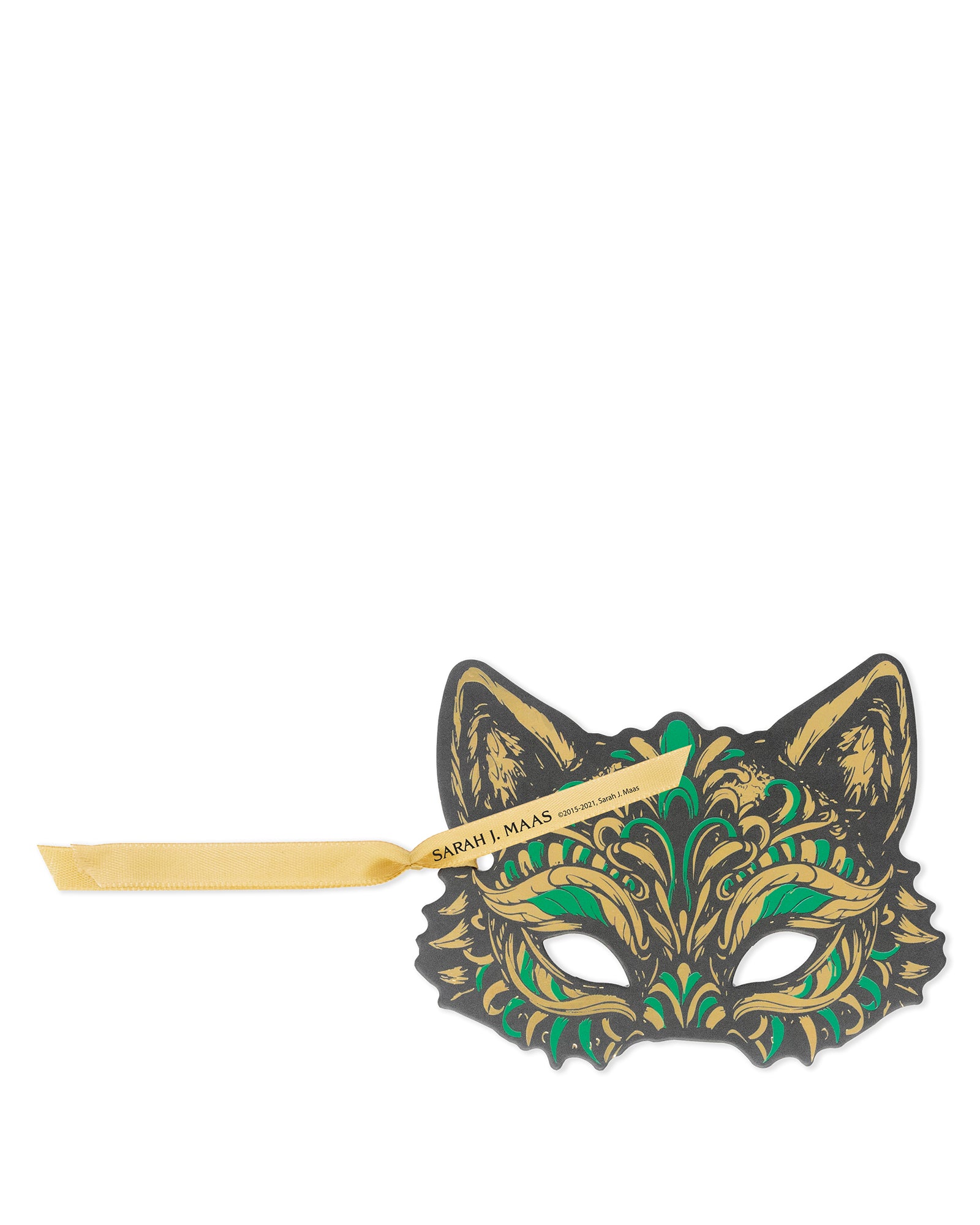 Green and gold mask on a white background