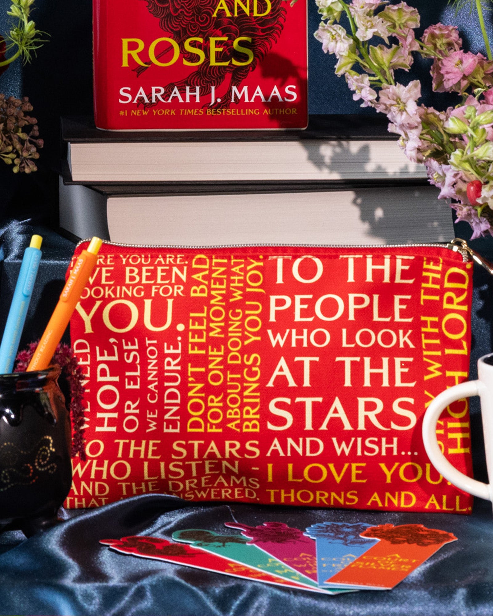 Red pouch with yellow text