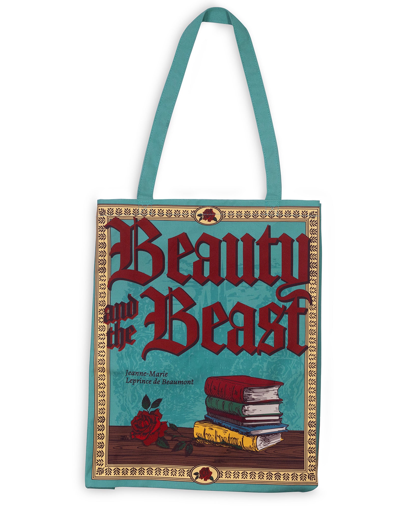 teal beauty and the beast 'book cover' tote bag