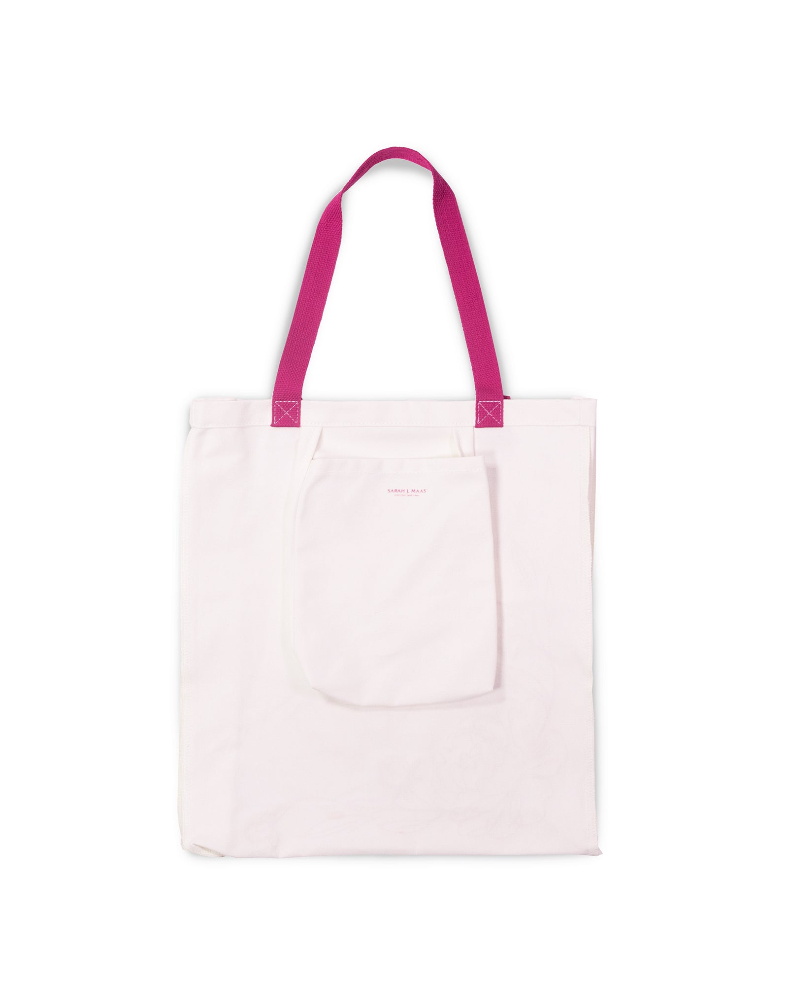 White tote bag with pink handles on a white background