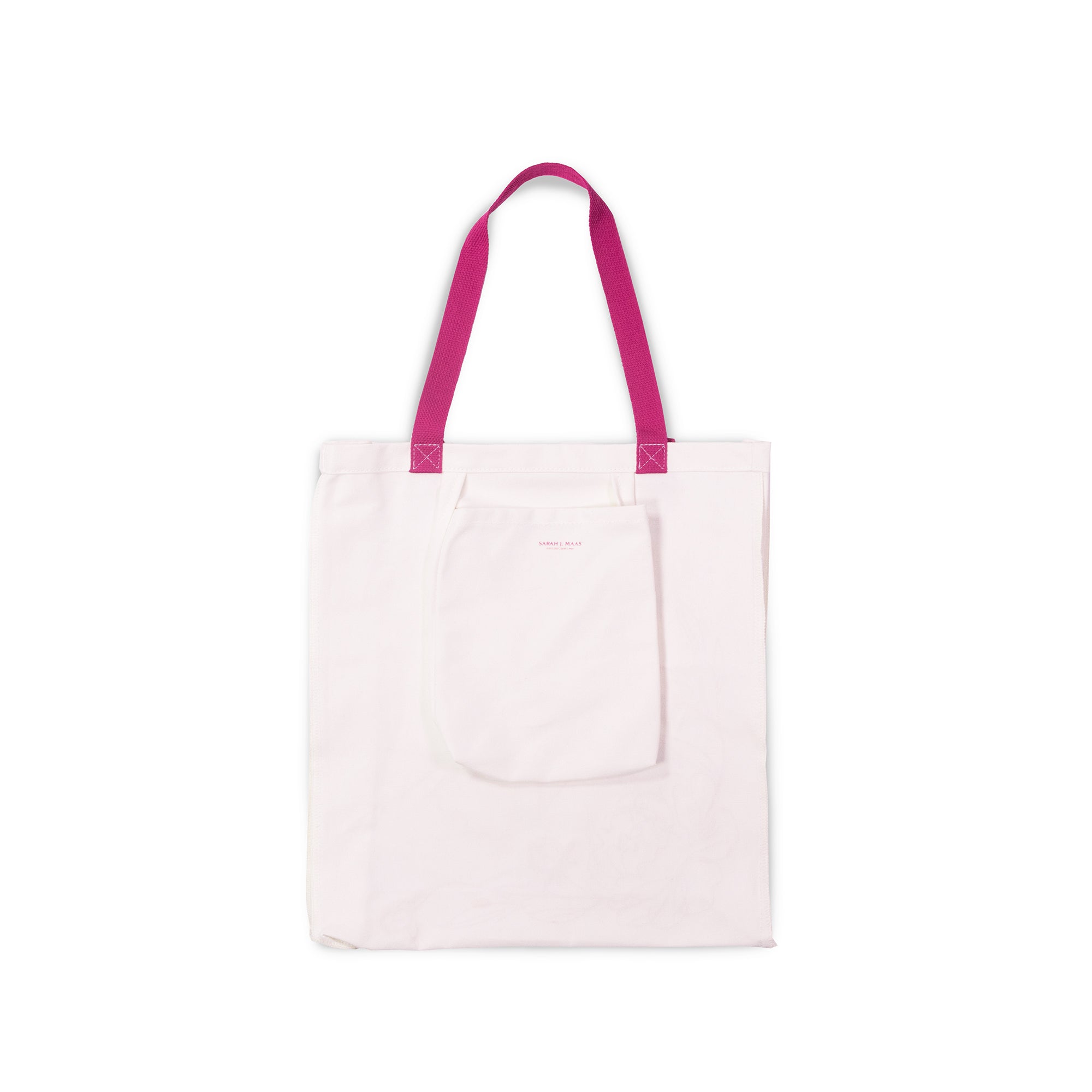 White tote bag with pink handles on a white background