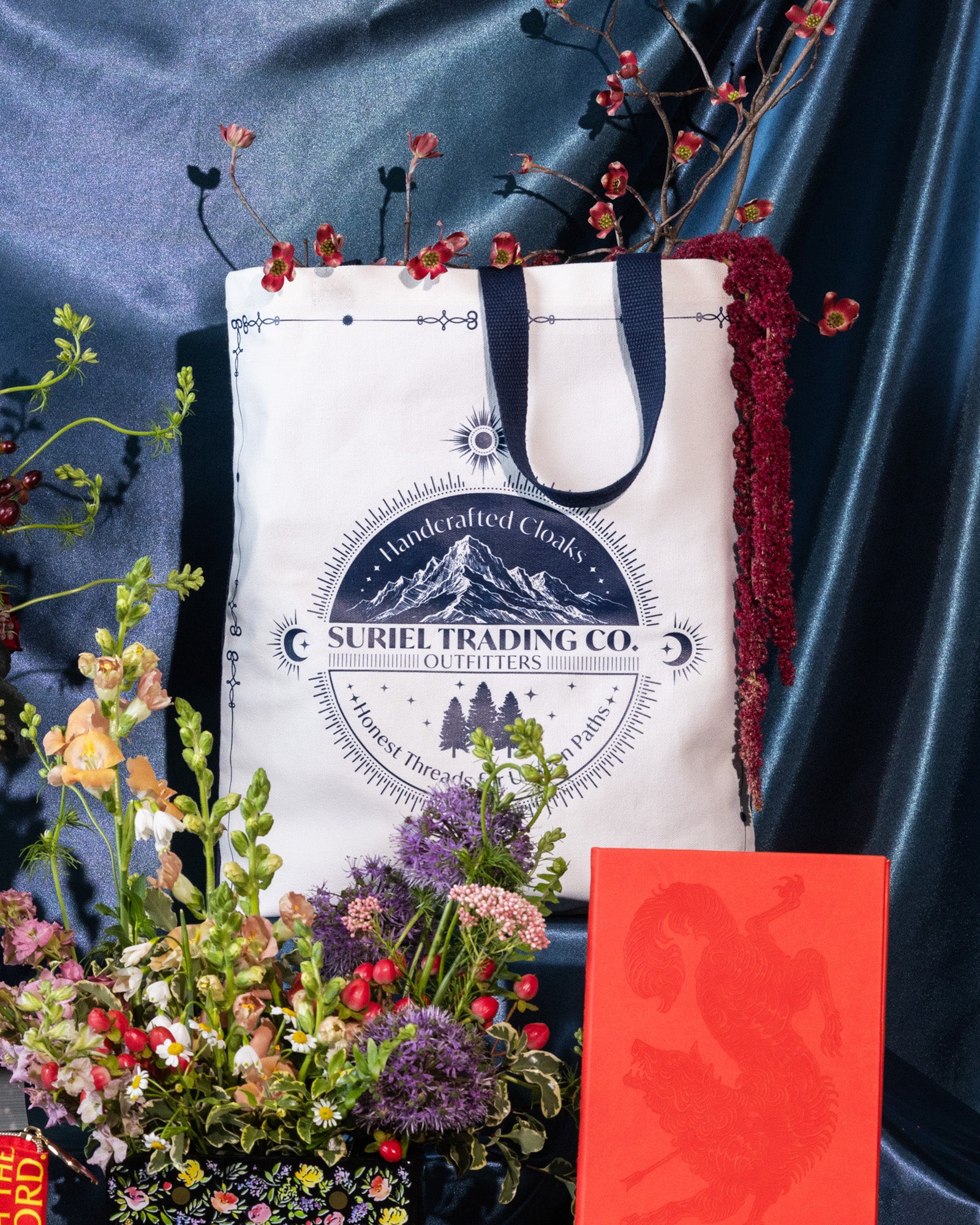 'HANDCRAFTED CLOAKS. SURIEL TRADING CO. OUTFITTERS' tote bag
