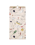 Decorative calendar with illustrations and 'Let's Celebrate!' text on a white background