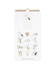 Calendar with illustrations and text on a white background
