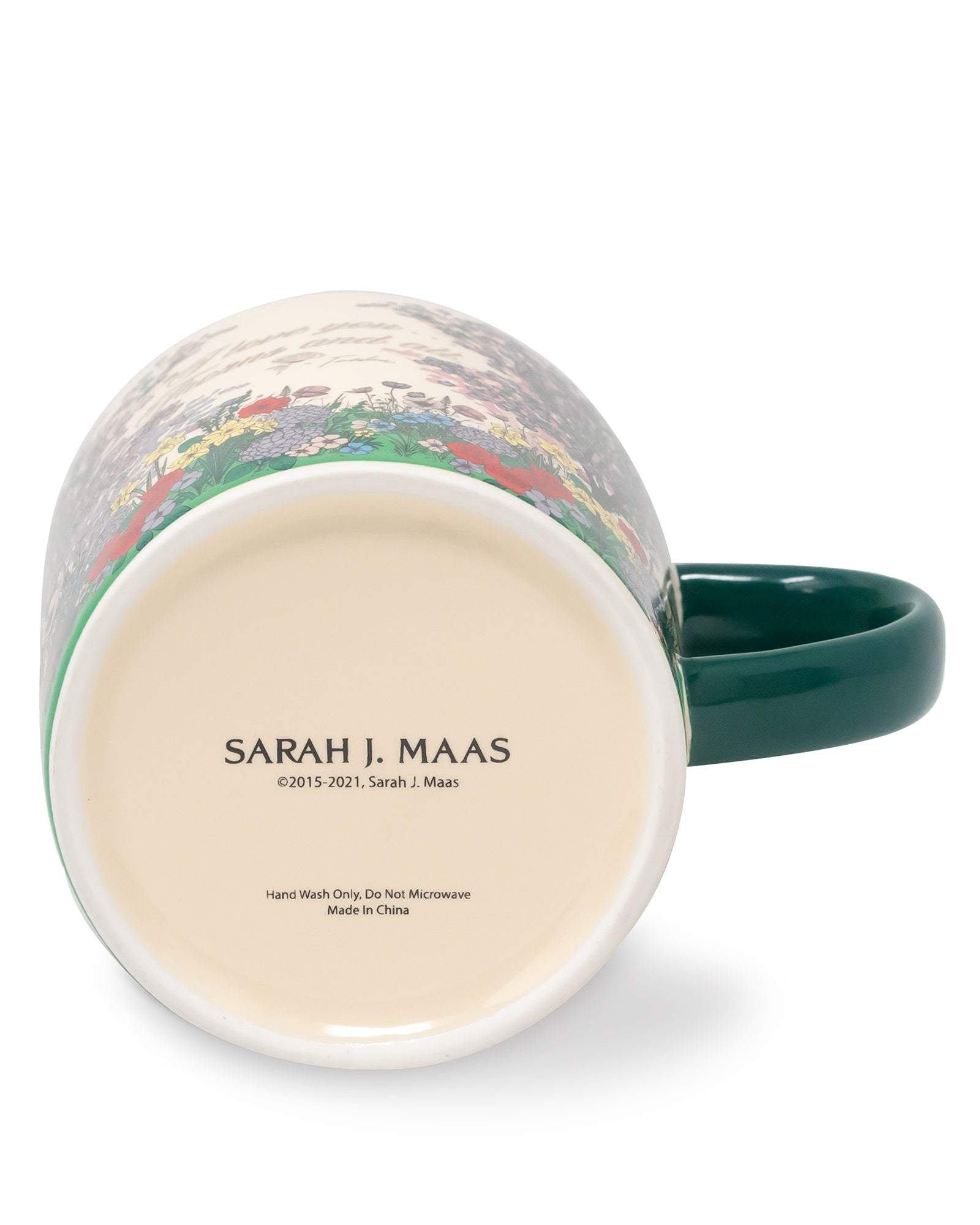 Mug with 'Sarah J. Maas' branding on a white background