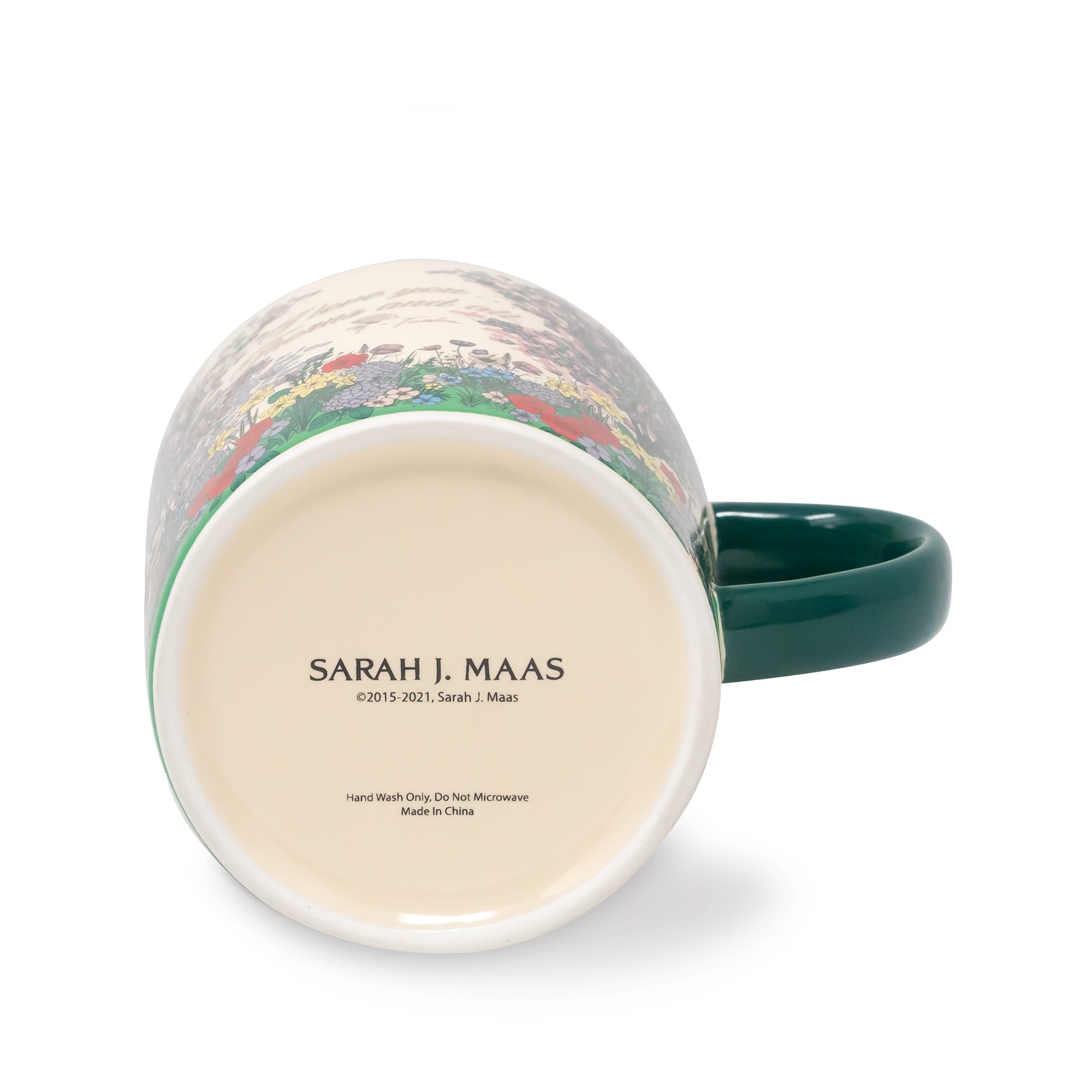 Mug with 'Sarah J. Maas' branding on a white background