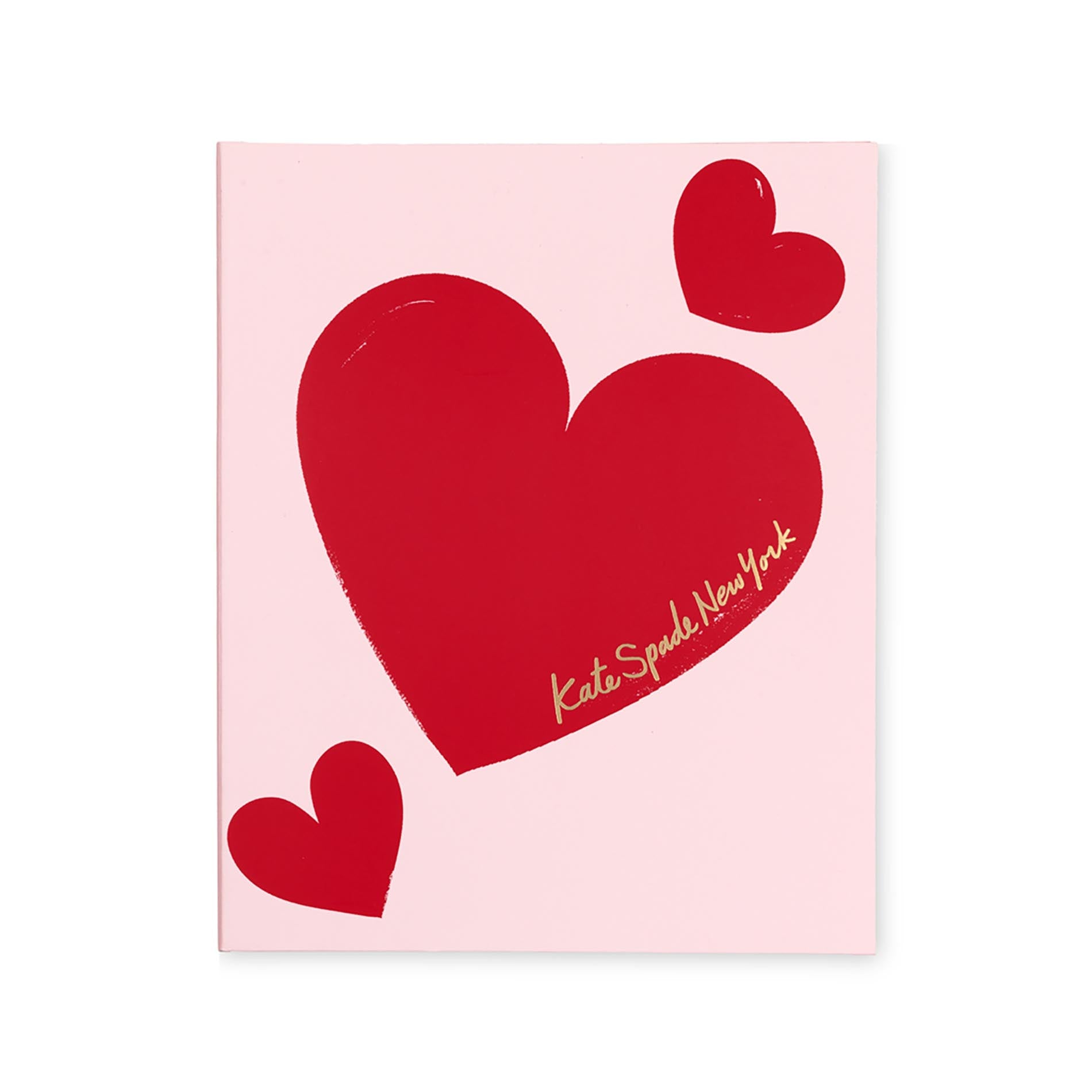Red heart design with 'Kate Spade New York' on a pink background