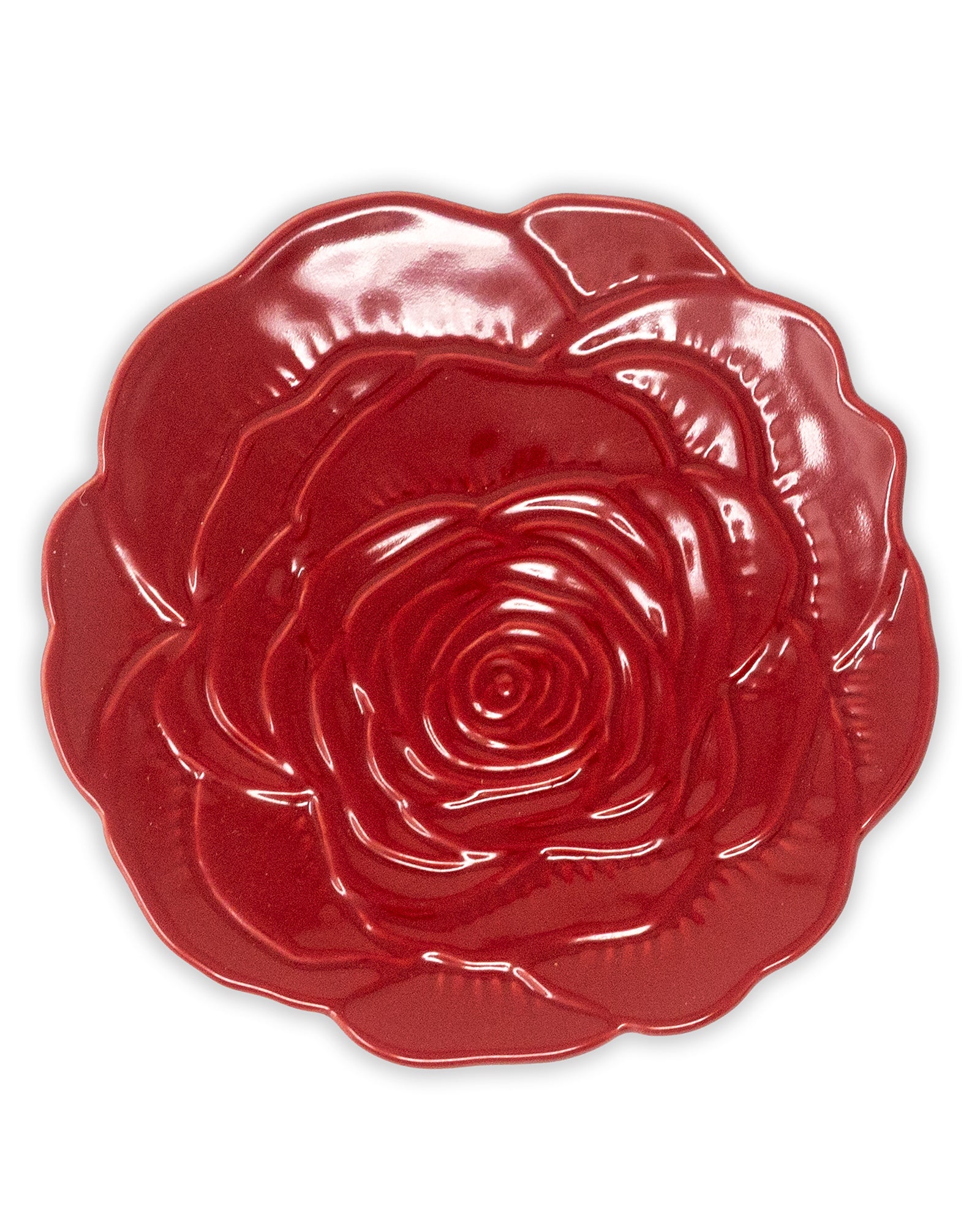 Red rose-shaped tray on a white background