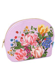 Sideview of floral-patterned pouch on a white background