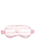 Sleep mask with pink and white cloud pattern on a white background