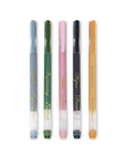 Five colorful pens with text on a white background
