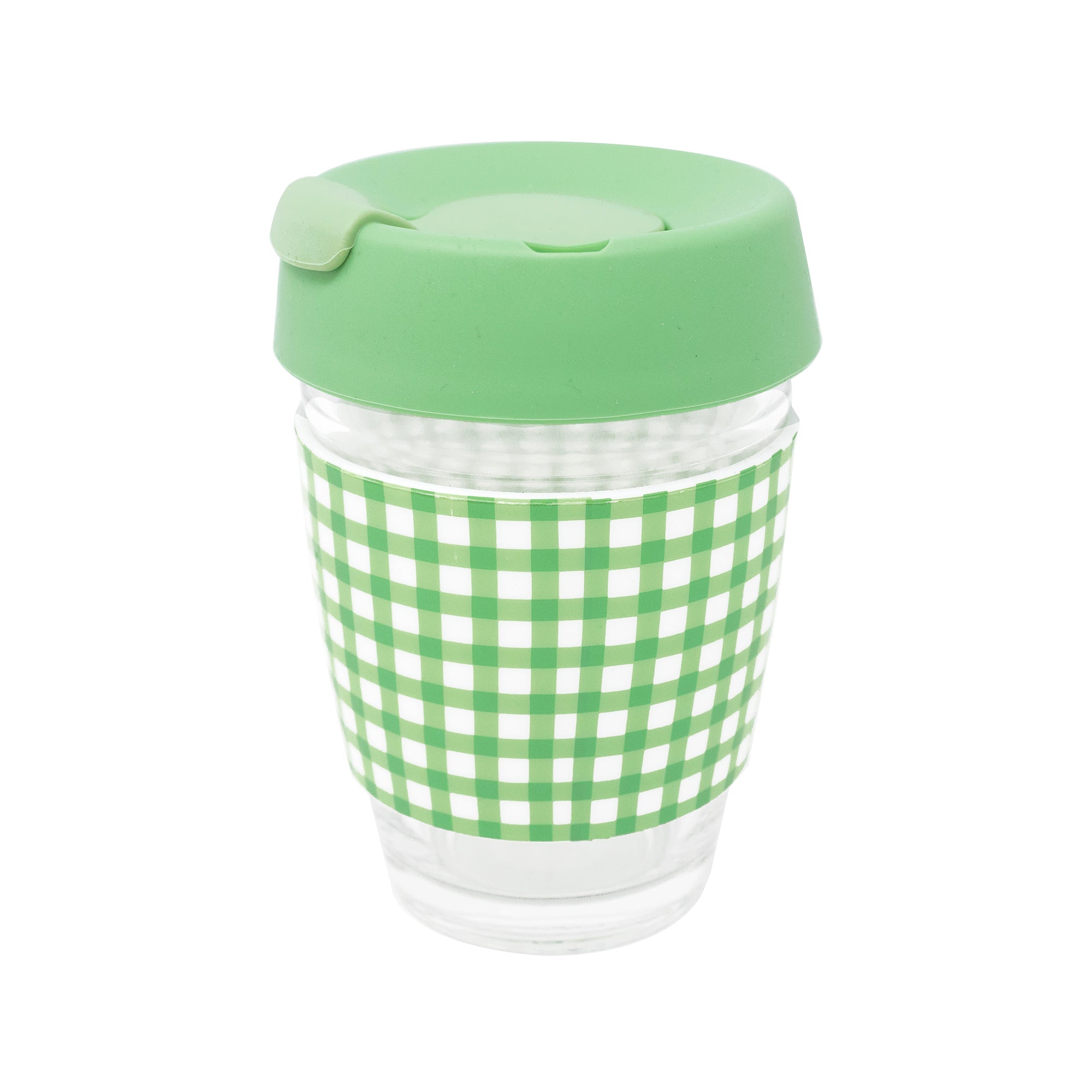 Glass Travel Mug, Arcadian Green Gingham