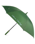 Green polka dot umbrella with brand name on a white background