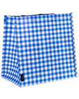 Blue and white checkered shorts on a white background