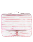 Pink and white striped bag on a white background