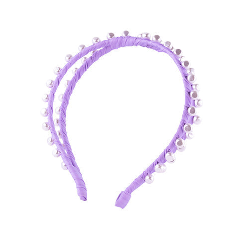 Cross Layered Headband, Lilac with Pearls