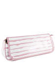 Pink and white striped bag on a white background