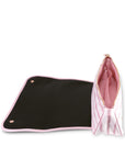 Black mat with pink trim and a pink hood on a white background