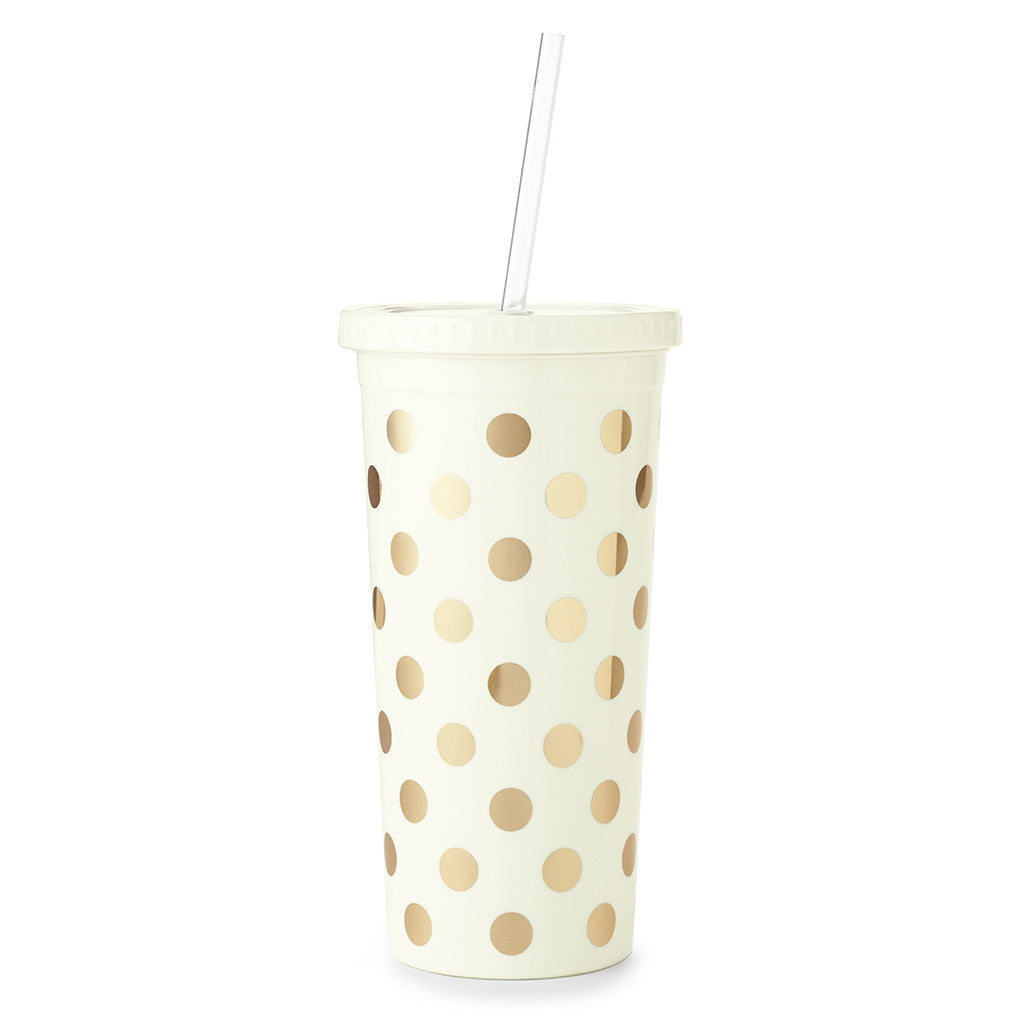 Kate Spade New York Gold Dots Tumbler with Straw, image size:1024x1024